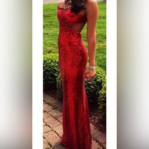 Faviana Red Sequin Evening Gown